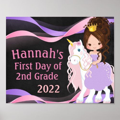 Unicorn  Princess First Day of School Chalkboard Poster