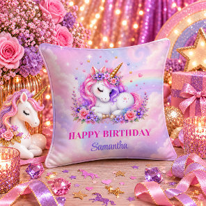 Unicorn Princess Girl Birthday Pastel Dream Pillow