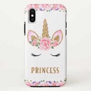 Unicorn Princess Gold Glitter Pastel Pink Roses Iphone X Case by girlygirlgraphics at Zazzle