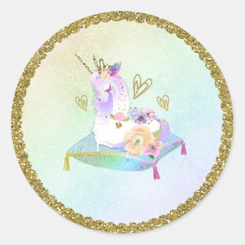 Unicorn Princess Iridescent Rainbow Pastel Party Classic Round Sticker