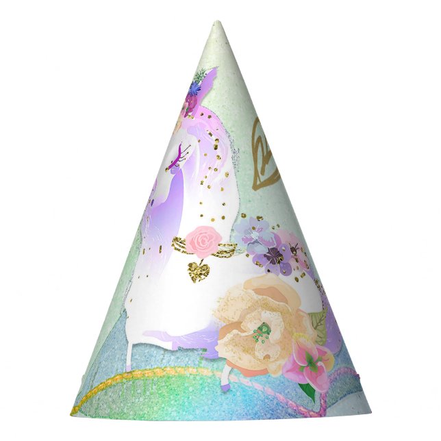 Unicorn Princess Iridescent Rainbow Pastel Party Hat (Front)