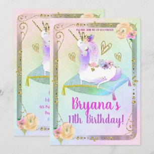 Unicorn Princess Iridescent Rainbow Pastel Party Invitation