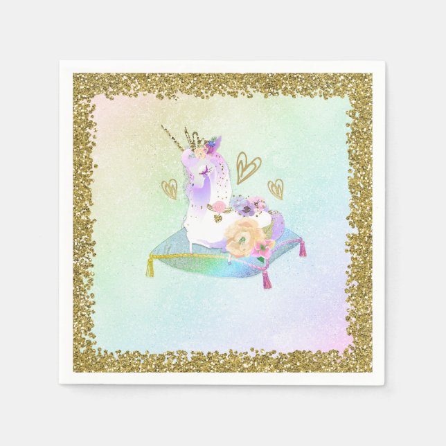 Unicorn Princess Iridescent Rainbow Pastel Party Napkins (Front)