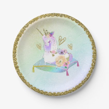 Unicorn Princess Iridescent Rainbow Pastel Party Paper Plate