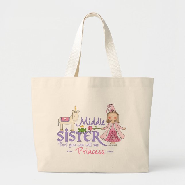 Unicorn Princess Middle Sister Large Tote Bag (Front)