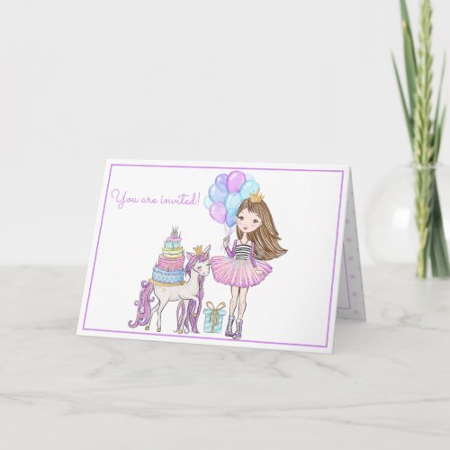 Unicorn Princess Modern Girly Watercolor Birthday Invitation