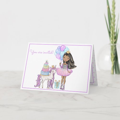 Unicorn Princess Modern Girly Watercolor Birthday Invitation