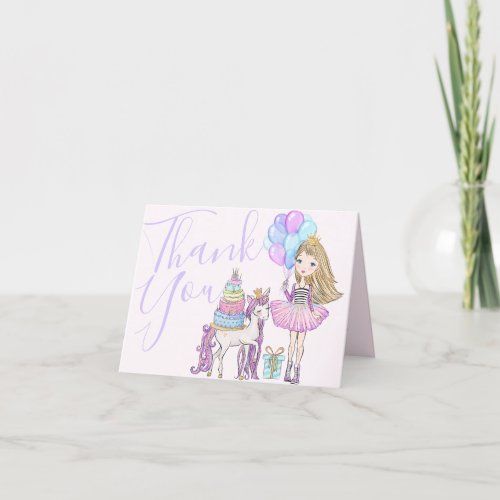 Unicorn Princess Modern Watercolor Pastel Thank You Card