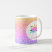 Unicorn Princess Rainbow Glitter Personalized Name Coffee Mug (Front Right)