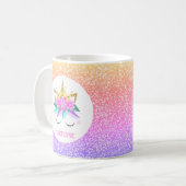 Unicorn Princess Rainbow Glitter Personalized Name Coffee Mug (Front Left)