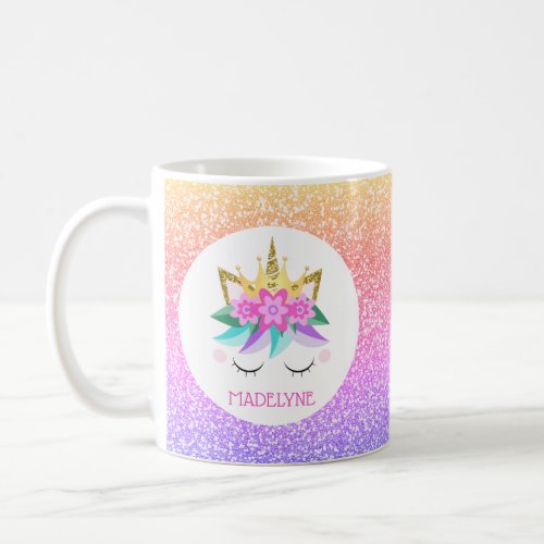 Unicorn Princess Rainbow Glitter Personalized Name Coffee Mug