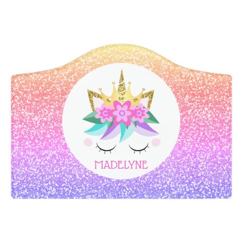 Unicorn Princess Rainbow Glitter Personalized Name Door Sign