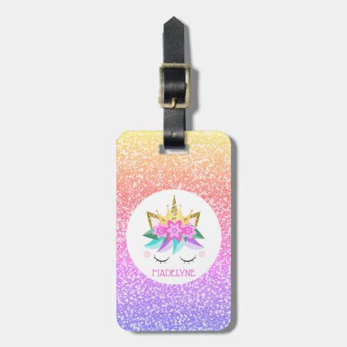 Unicorn Princess Rainbow Glitter Personalized Name Luggage Tag