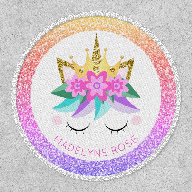 Unicorn Princess Rainbow Glitter Personalized Name Patch (Front)