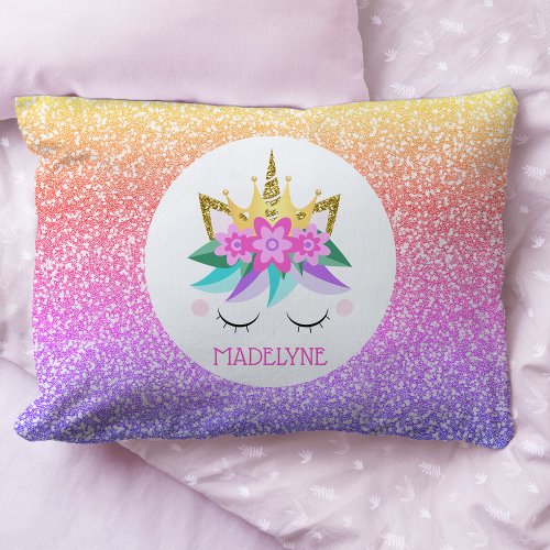Unicorn Princess Rainbow Glitter Personalized Name Pillow Case
