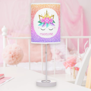 Unicorn Princess Rainbow Glitter Personalized Name Table Lamp