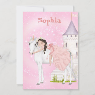 Unicorn Princess Stars Age Dark Hair Birthday Invitation