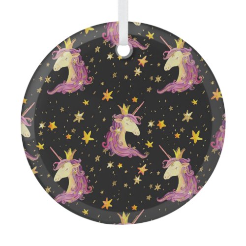 Unicorn Princess: Watercolor Fairy Tale Glass Ornament