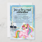 Unicorn princess winter snow fairy tale castle invitation (Front)