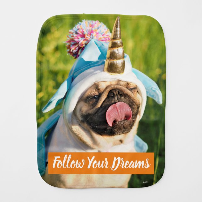 Unicorn Pug Baby Burp Cloth (Front)