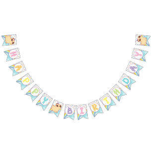 Unicorn Pug Happy Birthday Banner, Pug Birthday Bunting Flags
