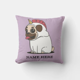 Unicorn Pug Throw Pillow
