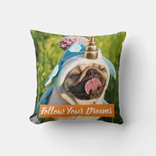 Unicorn Pug Throw Pillow