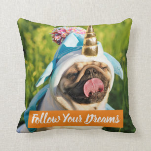 Unicorn Pug Throw Pillow