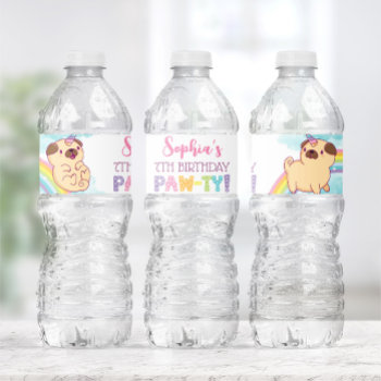 Unicorn Pug Water Bottle Labels  Pug Birthday Water Bottle Label by PuggyPrints at Zazzle
