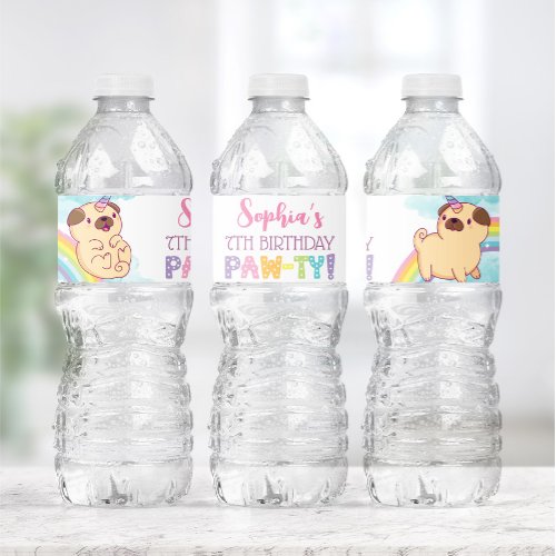 Unicorn Pug Water Bottle Labels Pug Birthday Water Bottle Label
