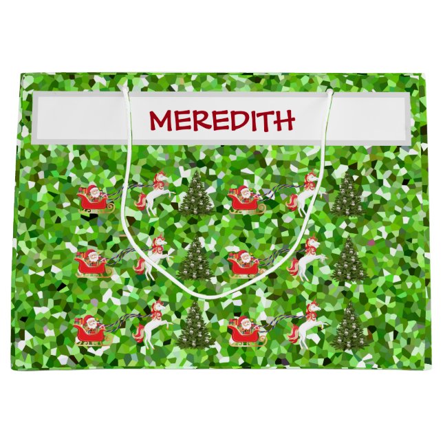 Unicorn Pulling Santa's Sleigh Christmas Presents  Large Gift Bag (Front)