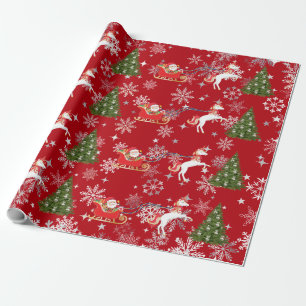 Unicorn Pulling Santa's Sleigh Xmas Gifts Snow Wrapping Paper