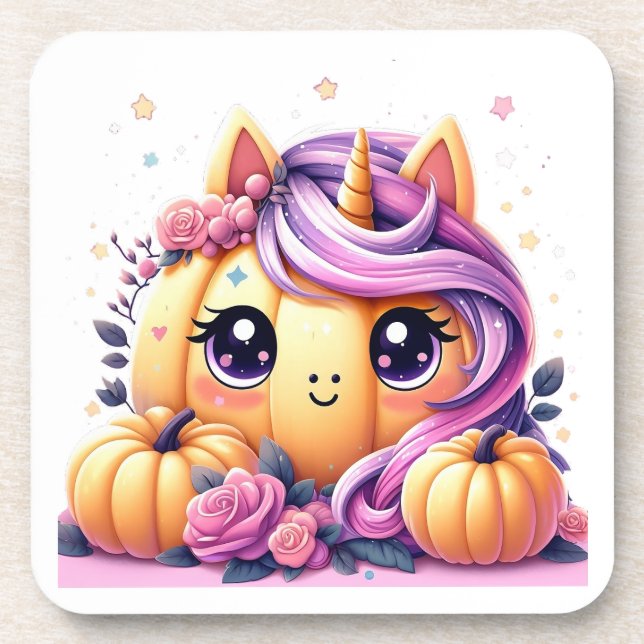 Unicorn pumpkin 01 beverage coaster (Front)