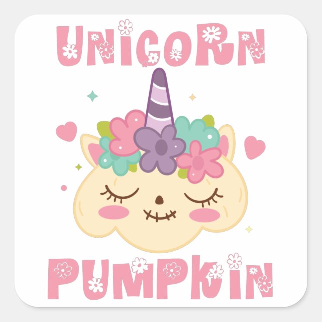 Unicorn Pumpkin Princess Square Sticker (Front)