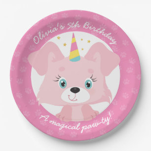 Unicorn Puppy Birthday Paper Plates