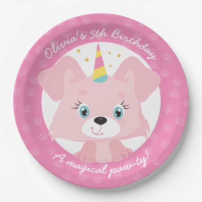 Unicorn Puppy Birthday Paper Plates (Front)