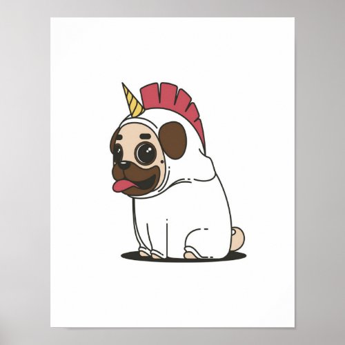 Unicorn Puppy  Cute Pug Dog Lover Gift Poster