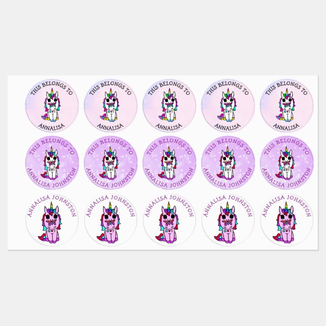 Unicorn Purple Butterfly School Labels (Sheet)