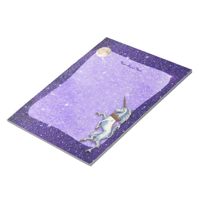 Unicorn Purple Faux Glitter Border Notepad (Angled)