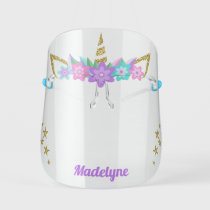 Unicorn Purple Flowers Glitter Stars Personalized Kids' Face Shield