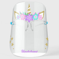 Unicorn Purple Flowers Glitter Stars Personalized Face Shield