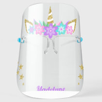 Unicorn Purple Flowers Glitter Stars Personalized Face Shield