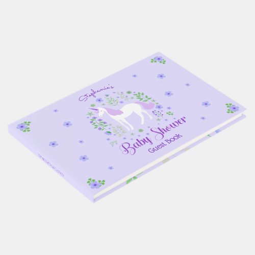 Unicorn Purple Glitter Personalized Baby Shower Guest Book