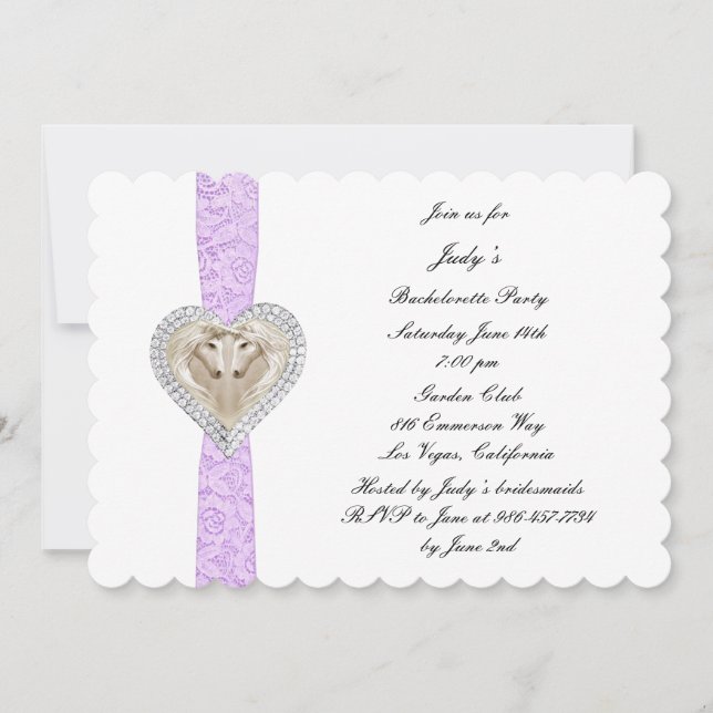 Unicorn Purple Lace Bachelorette Party Invitation (Front)
