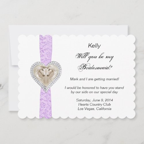 Unicorn Purple Lace Wedding Bridesmaid Card