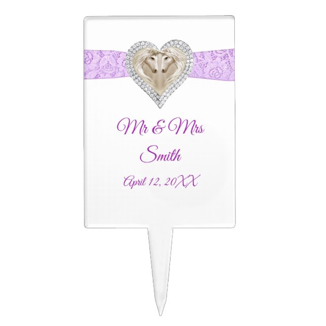 Unicorn Purple Lace Wedding Cake Topper (Front)
