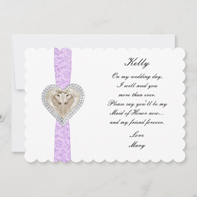 Unicorn Purple Lace Wedding Maid Of Honor Card (Front)
