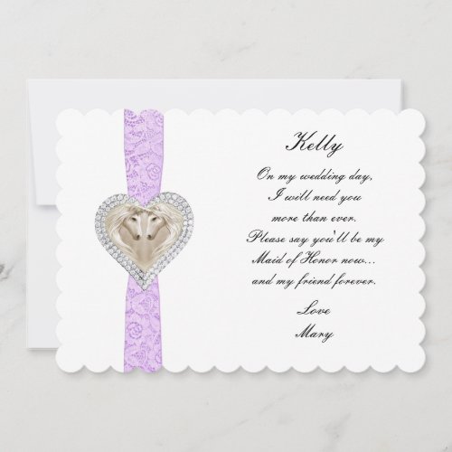Unicorn Purple Lace Wedding Maid Of Honor Card