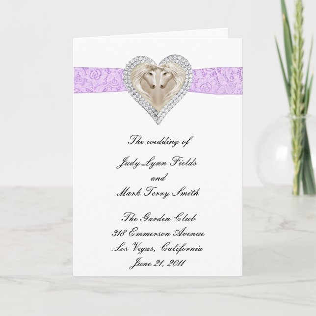 Unicorn Purple Lace Wedding Program Card (Front)
