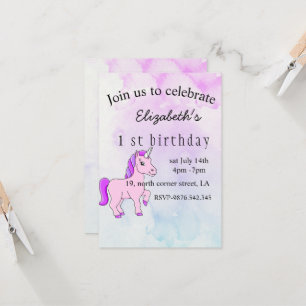 unicorn purple magic birthday invitation 